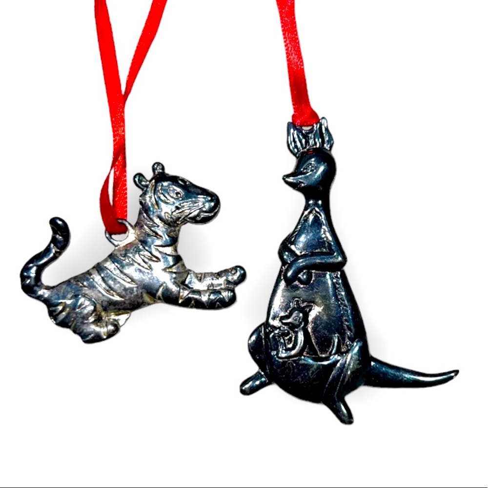 Rare silver plated tigger kanga and roo Disney Christmas ornaments